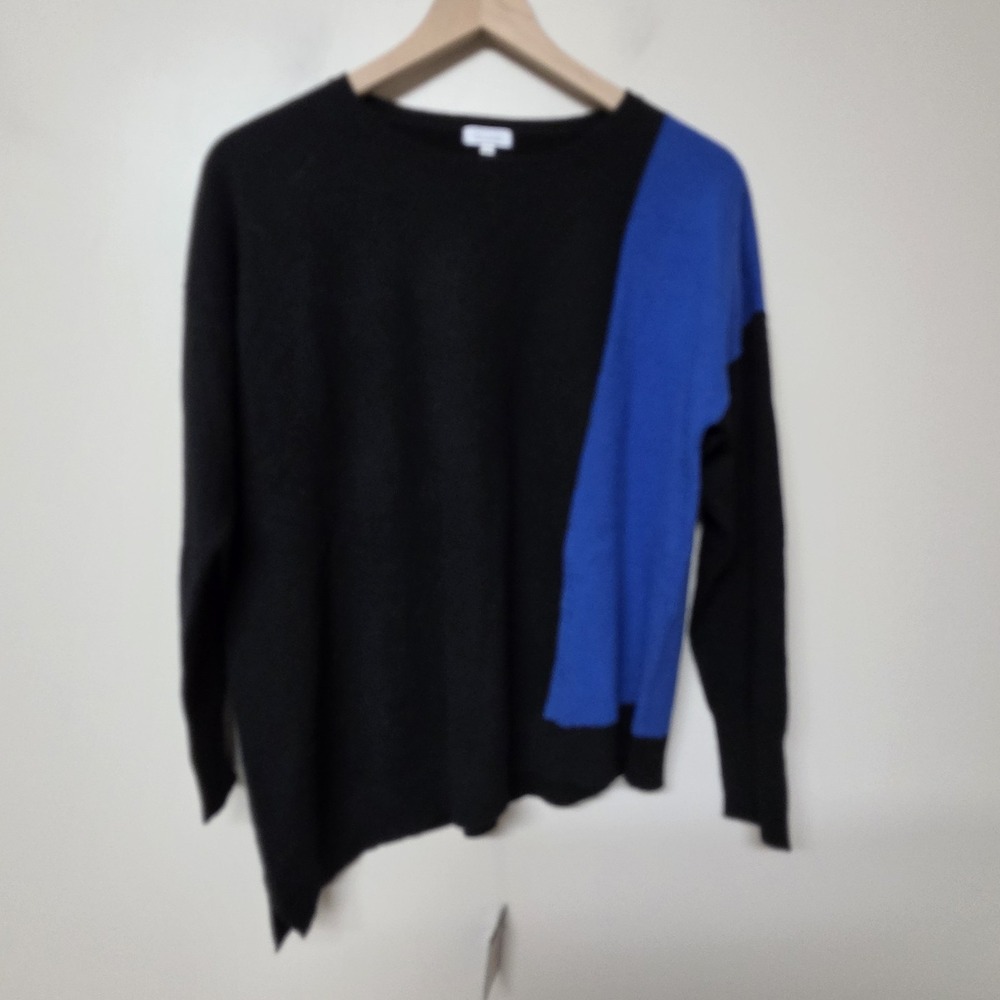 Mantegna Nomiko 12G Cashmere Sweater L Black Royal Blue Colorblock Asymmetrical